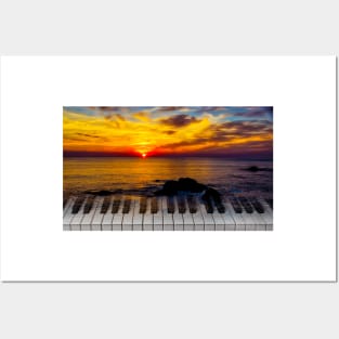 Ocean Sunset Over Keyboard Posters and Art